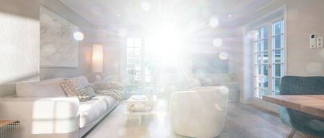 Télévision, cheminée, lecteur de DVD