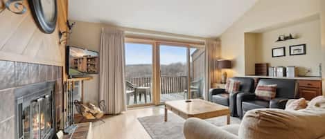 TV, fireplace, DVD player, stereo