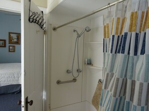 Shower, towels, soap, shampoo