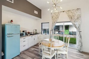Fridge, microwave, coffee/tea maker, electric kettle
