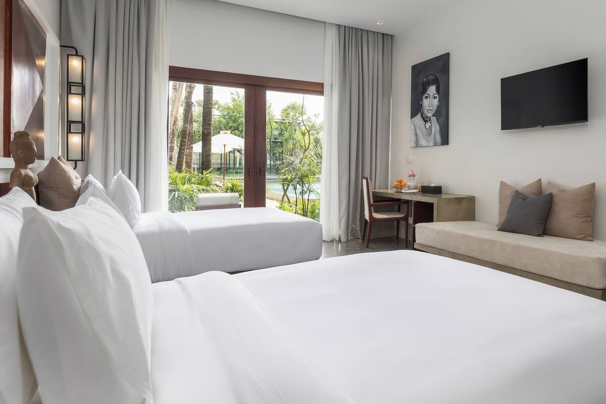 Cabana Twin Poolside + Free Laundry + Mini-Bar | Italienske Frette-laken og sengetøy av topp kvalitet