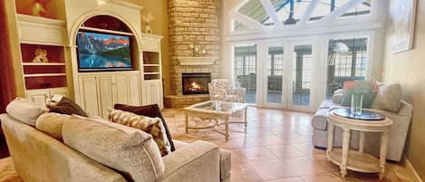 TV, fireplace, offices