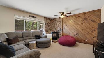 Smart TV, fireplace, video games, foosball