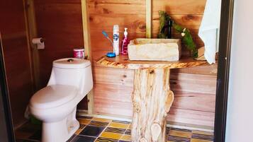 Shower, towels, soap, shampoo