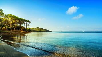 Beach nearby, sun loungers
