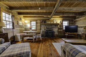 TV, fireplace, DVD player, books