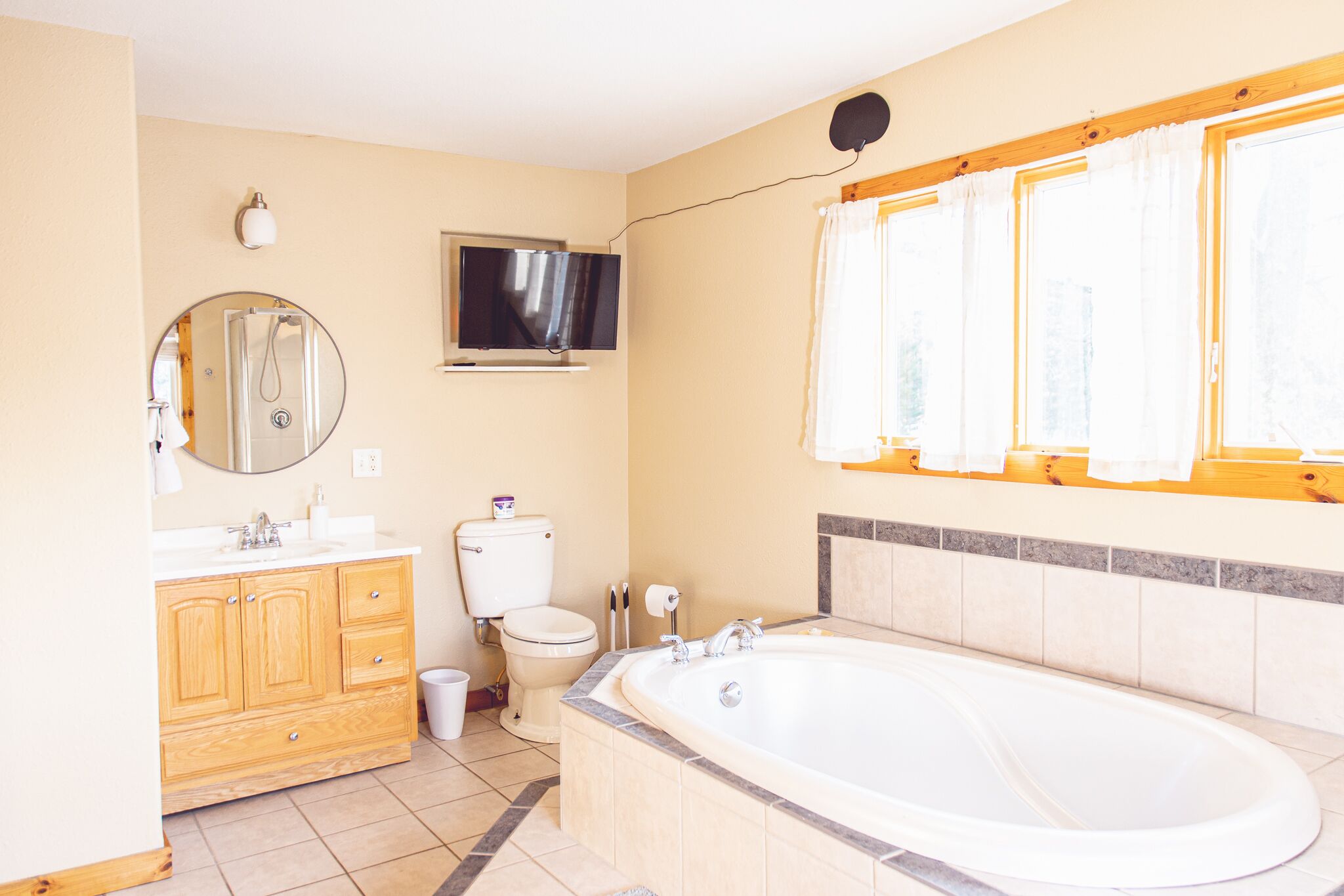 Bathtub, hair dryer, towels