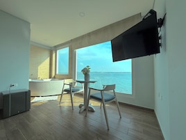 Superior Double or Twin Room, Hot Tub, Sea View | Bathroom | Shower, rainfall showerhead, towels, soap