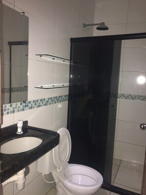 Shower, hair dryer, bidet, soap