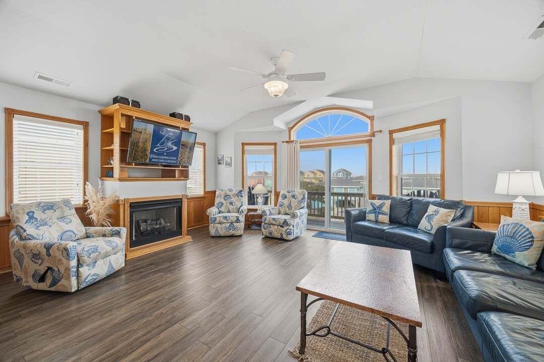 TV, fireplace, foosball