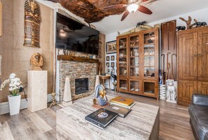 TV, fireplace, computer monitors