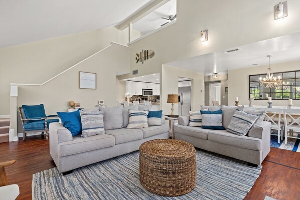 Smart TV, fireplace, table football