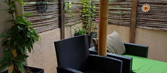 10-square-meter studio apartment + 18-square-meter terrace + Pool + Private parking
