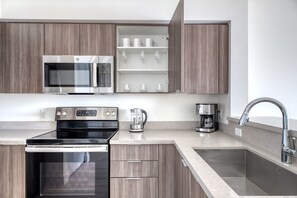 Fridge, microwave, oven, dishwasher