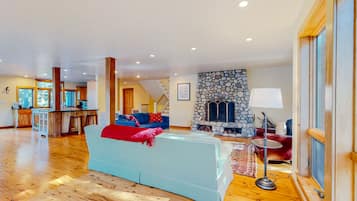 TV, fireplace, books, streaming services