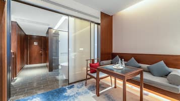 1 bedroom, down comforters, memory foam beds, free minibar