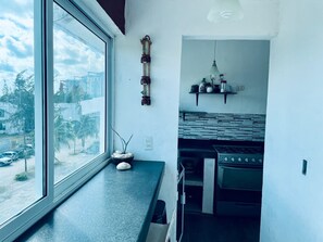Family Apartment | Private kitchen | Full-size fridge, cookware/dishes/utensils - Punta Me Apartment with terrace  (Cancun)