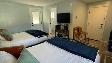 Premium bedding, down duvets, memory-foam beds, desk