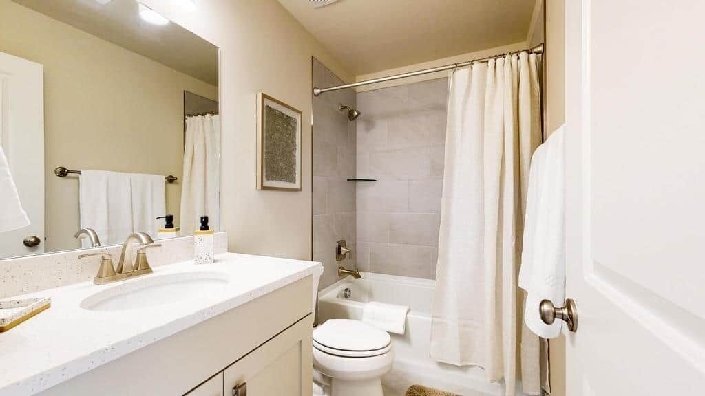 Une salle de bain avec un lavabo, des toilettes et une douche.