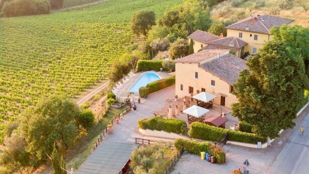 A villa with a swimming pool, surrounded by vineyard fields. - Podere Vergianoni immersed in Chianti with swimming pool (Noce)
