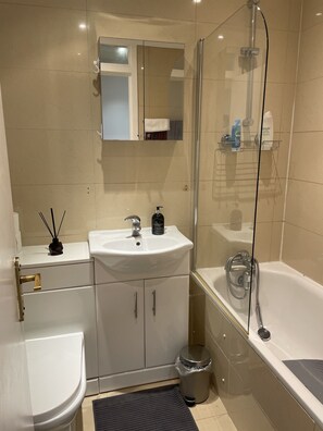 Secadora de cabello, toallas, jabón, shampoo