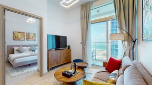 Classic Apartment | Living area | 55-inch flat-screen TV with cable channels, TV, Netflix - Studio One 2101 (Dubai)