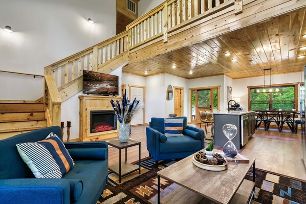 Smart TV, fireplace, video games