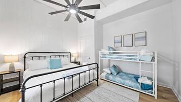 1 bedroom, desk, iron/ironing board, travel cot