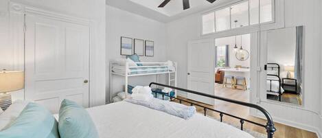 1 bedroom, desk, iron/ironing board, travel cot