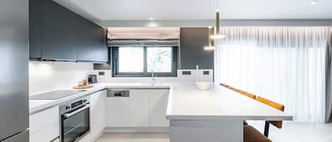 Suite with Terrace & Outdoor Jetted Tub | Private kitchen | Oven, stovetop, coffee/tea maker, electric kettle