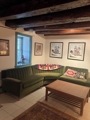 TV connectée, cheminée, livres