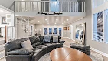 Smart TV, fireplace, video games, DVD player