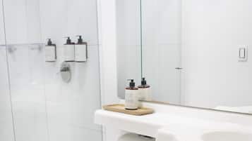 Dusche, Regendusche, Haartrockner, Handtücher