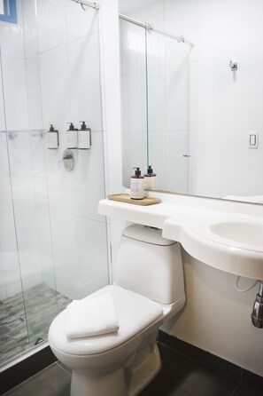 Shower, rainfall showerhead, hair dryer, towels - HOTEL HACIENDA SANTA CLARA (Santa Rosa de Cabal)