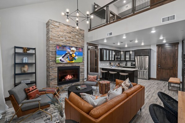 TV, fireplace, offices