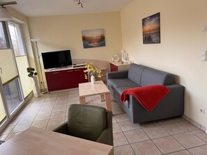 TV, DVD player, books