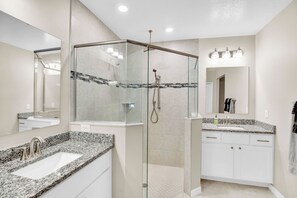 Hair dryer, towels, toilet paper