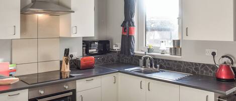 Fridge, microwave, oven, dishwasher