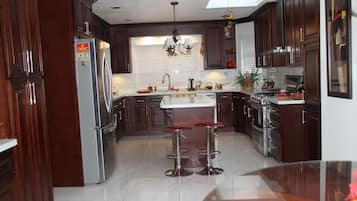 Fridge, microwave, coffee/tea maker, electric kettle