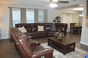 Smart TV, fireplace, DVD player, books