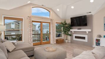 Smart TV, fireplace, video games, table football