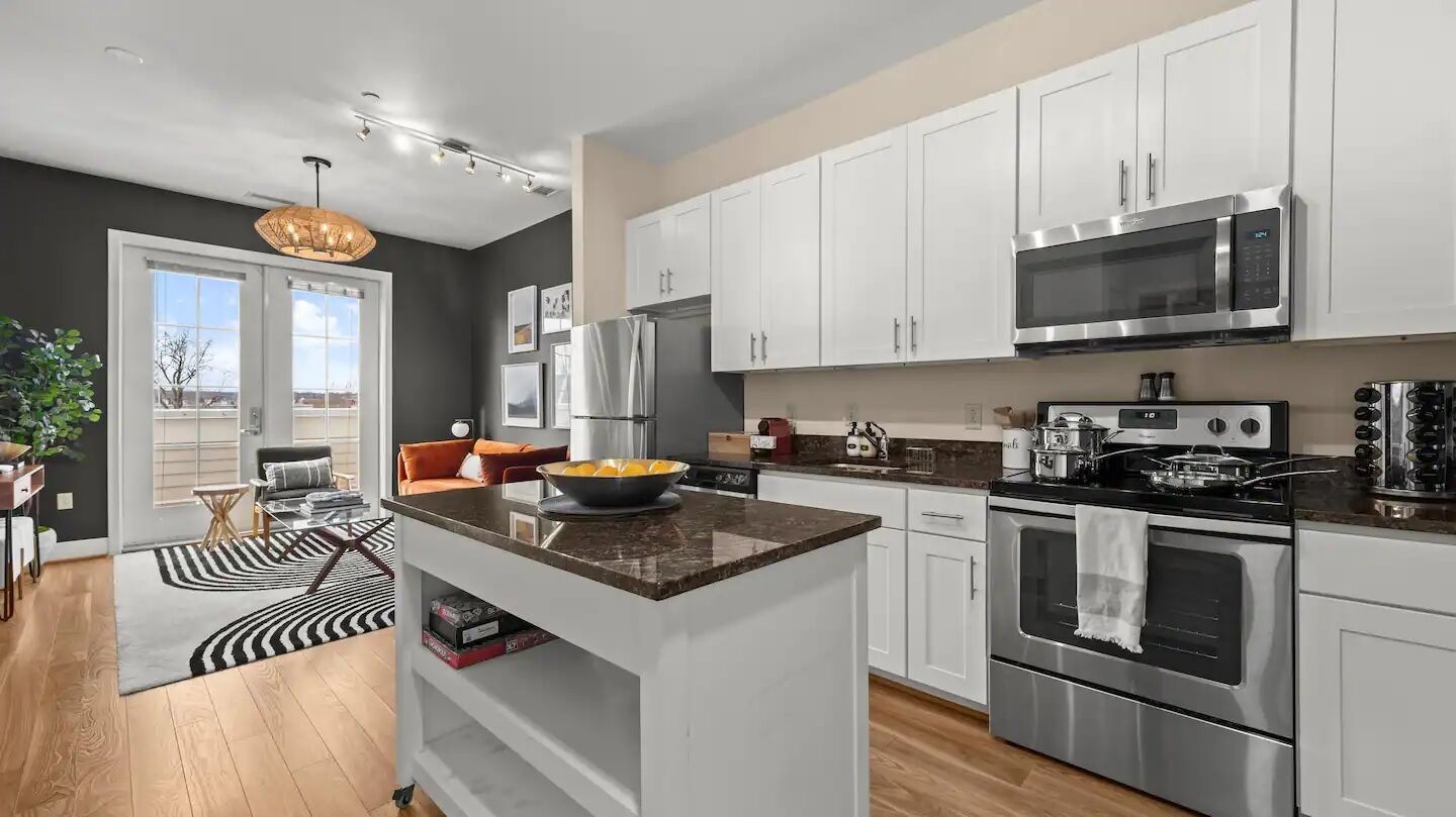 Fridge, microwave, oven, dishwasher