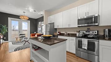 Fridge, microwave, oven, dishwasher