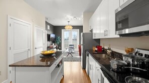 Fridge, microwave, oven, dishwasher