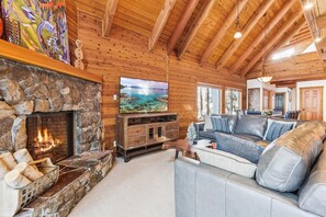 TV, fireplace, video games, foosball