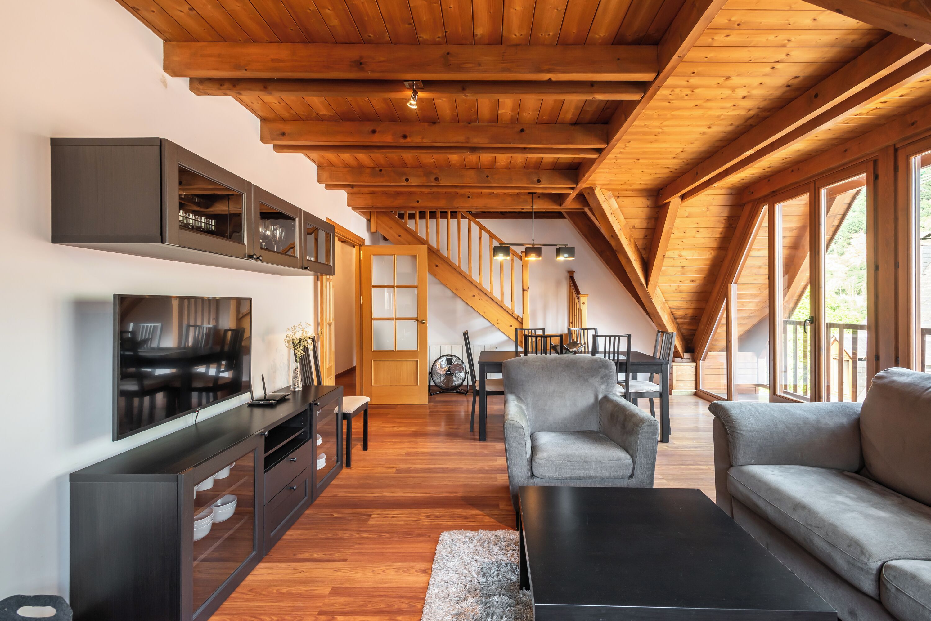 TV, fireplace