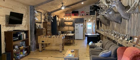 TV, foosball, stereo