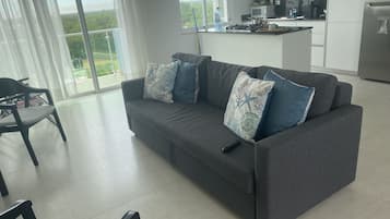 Departamento básico | Área de sala de estar | Smart TV de 55 pulgadas con canales por cable y Netflix