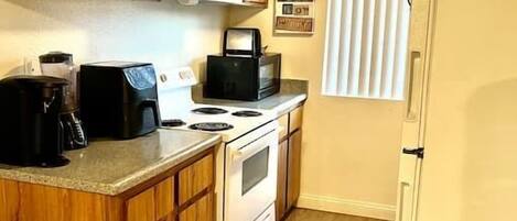 Fridge, microwave, oven, toaster