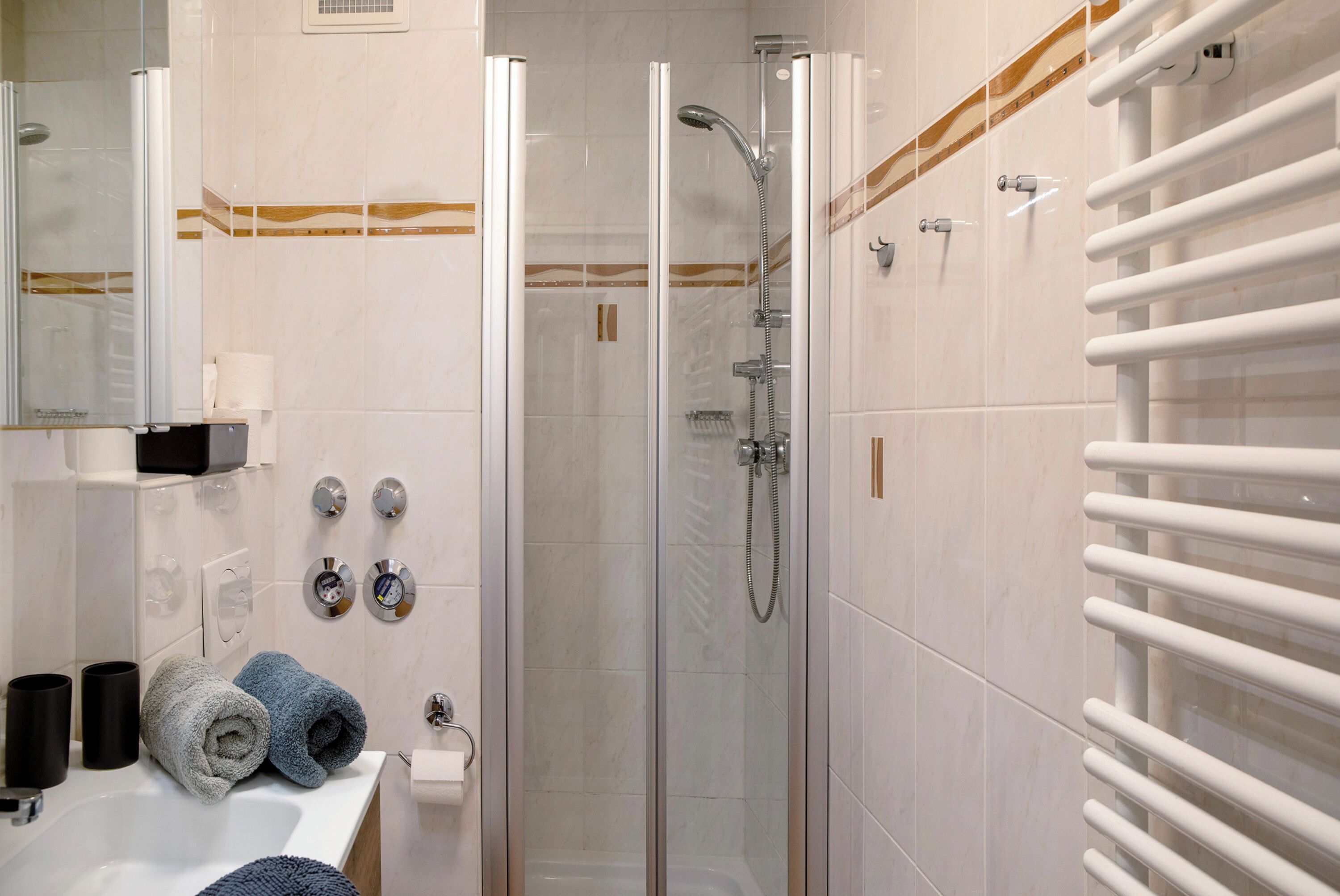 Dusche, Haartrockner, Handtücher